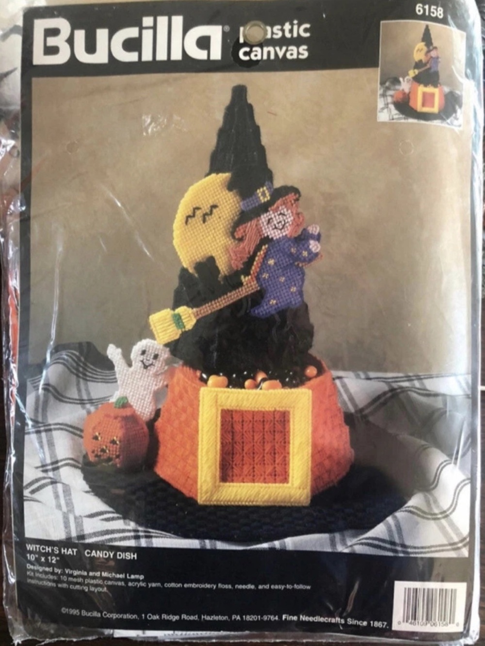 1995 Bucilla Witch's Hat Candy Dish Plastic Canvas Kit